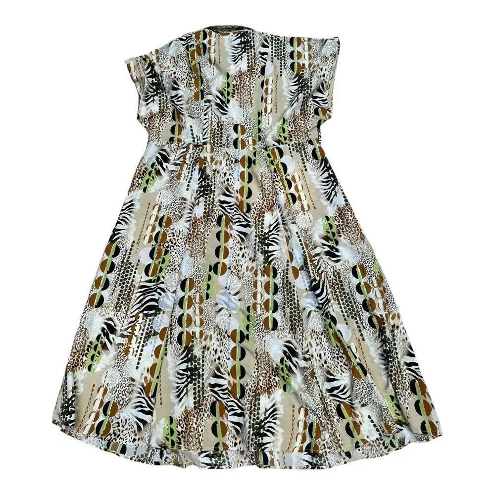 Safari Animal Print Maxi Shirt Dress Size 3X Zebra Cheetah Boho Button Front